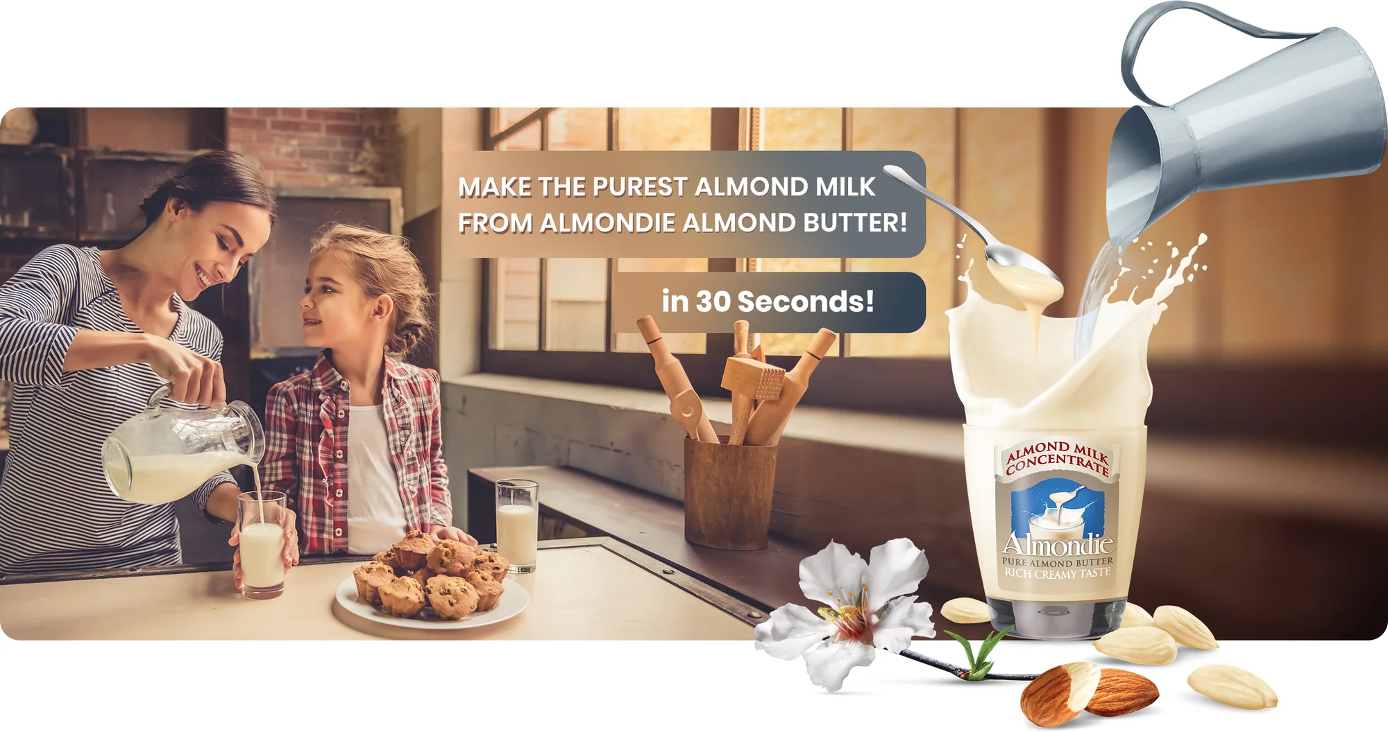 Make the purest almond milk from Almondie almond butter in 30 seconds